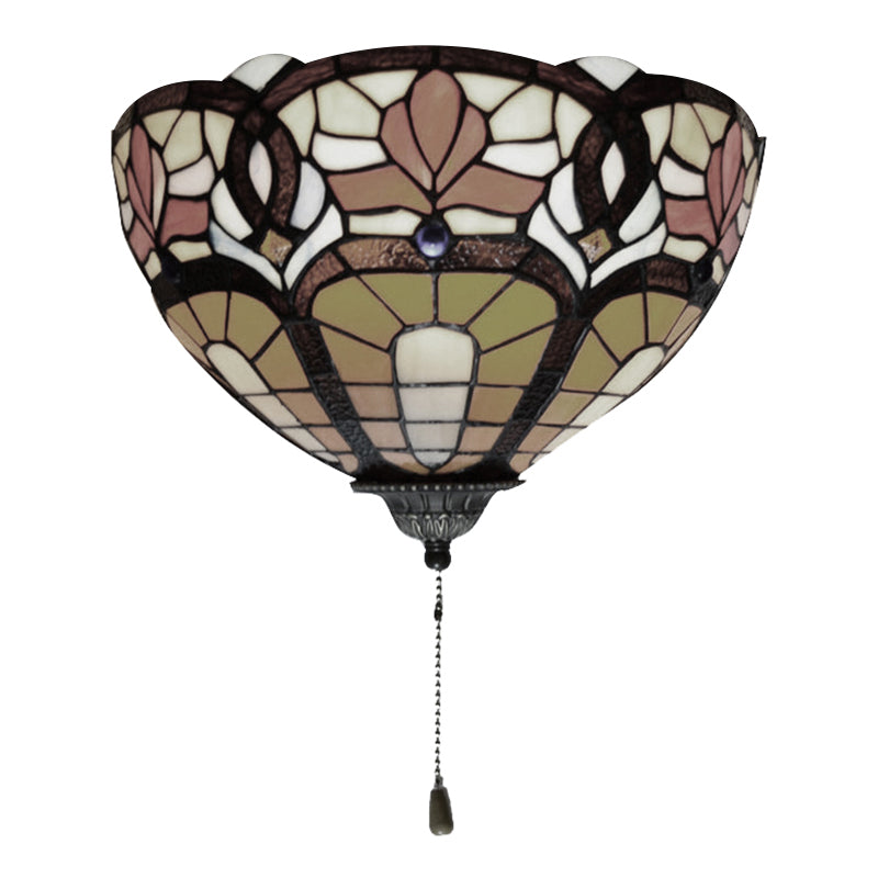Lisslune | Stained Glass Wall Lamp with Flower Pattern and Pull 1 Light Victorian Wall Lamp
