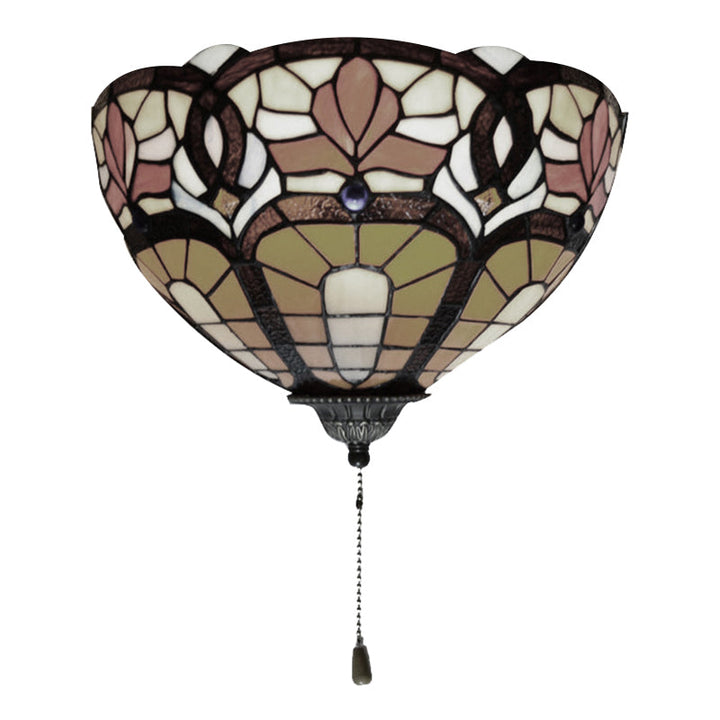 Lisslune | Stained Glass Wall Lamp with Flower Pattern and Pull 1 Light Victorian Wall Lamp