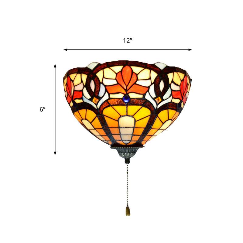 Lisslune | Stained Glass Wall Lamp with Flower Pattern and Pull 1 Light Victorian Wall Lamp