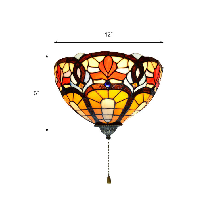 Lisslune | Stained Glass Wall Lamp with Flower Pattern and Pull 1 Light Victorian Wall Lamp