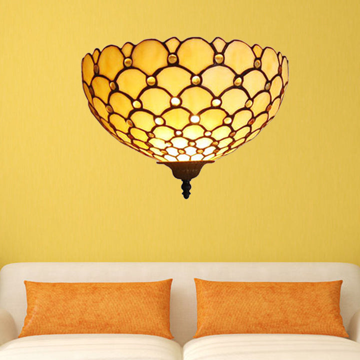 Lisslune | Fish scale wall lamp light stained glass 1 light Tiffany wall mounting light in beige for living room