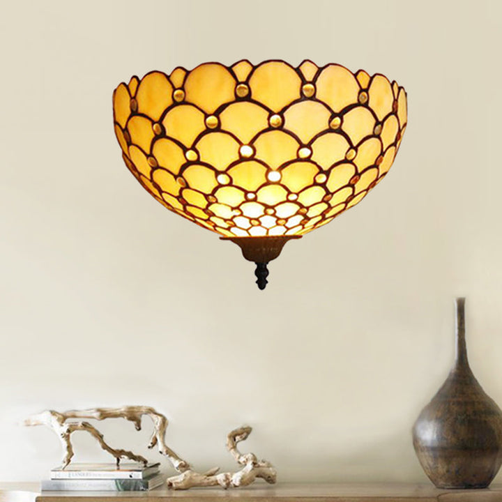 Lisslune | Fish scale wall lamp light stained glass 1 light Tiffany wall mounting light in beige for living room