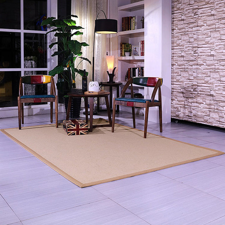 Lisslune | Brown Solid Color Rug Sisal Country Rug Pet Friendly Washable Non-Slip Rug for Bedroom