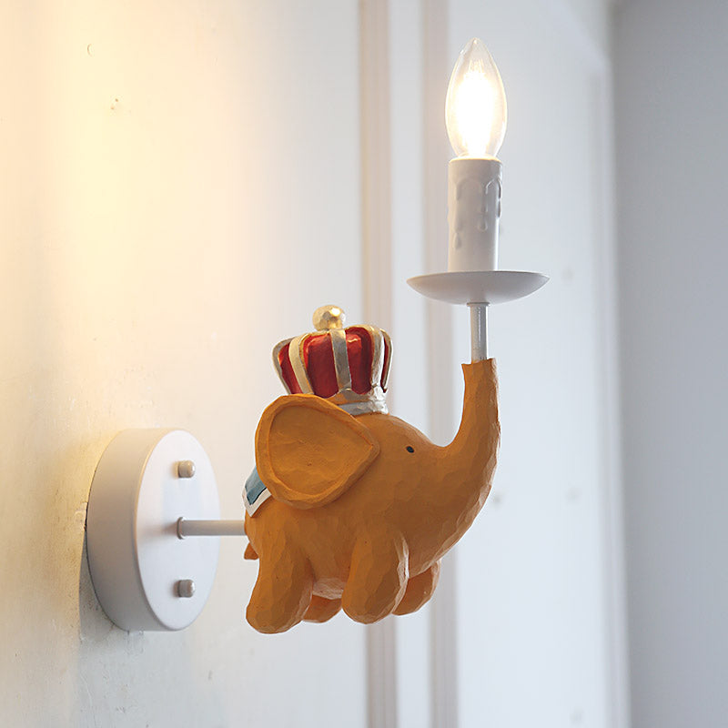 Skørter | Metallic Candle Wall Light with Elephant Foyer 1 Light Animal Wall Light in White Finish