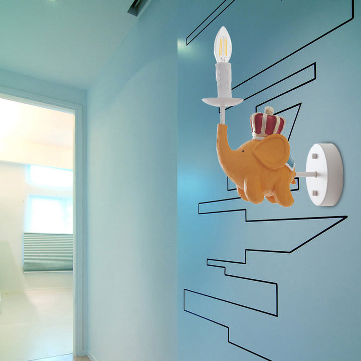 Skørter | Metallic Candle Wall Light with Elephant Foyer 1 Light Animal Wall Light in White Finish