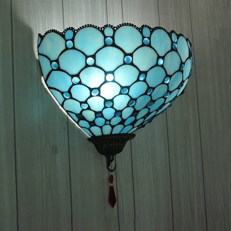 Lisslune | Wall Mounted Light with Fish Scale 1 Light Geotord Glass Tiffany Style Blue Wall Light