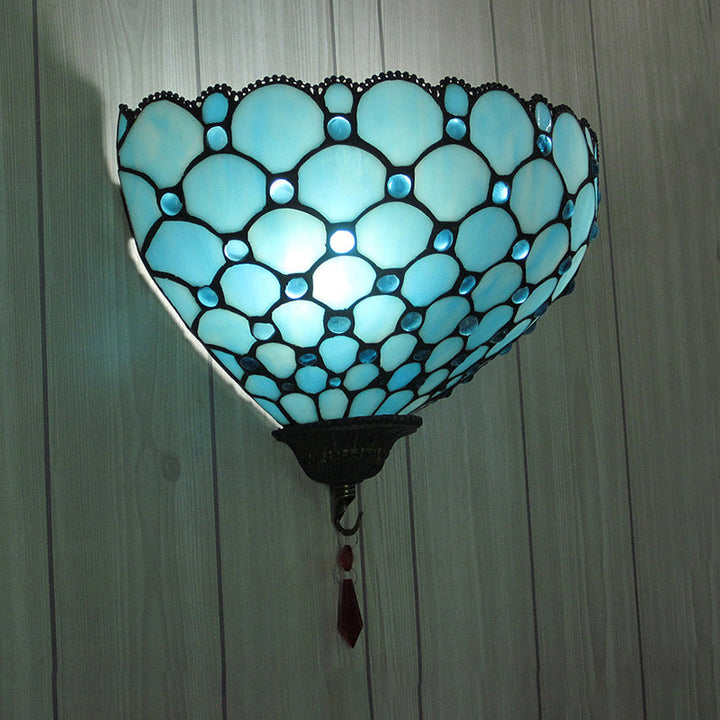 Lisslune | Wall Mounted Light with Fish Scale 1 Light Geotord Glass Tiffany Style Blue Wall Light