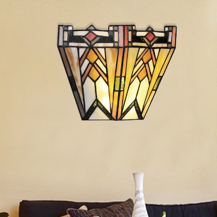 Lisslune | Craftsman Geometric Wall Lamp Stained Glass 1 Light Wall Sconce in Beige for Living Room