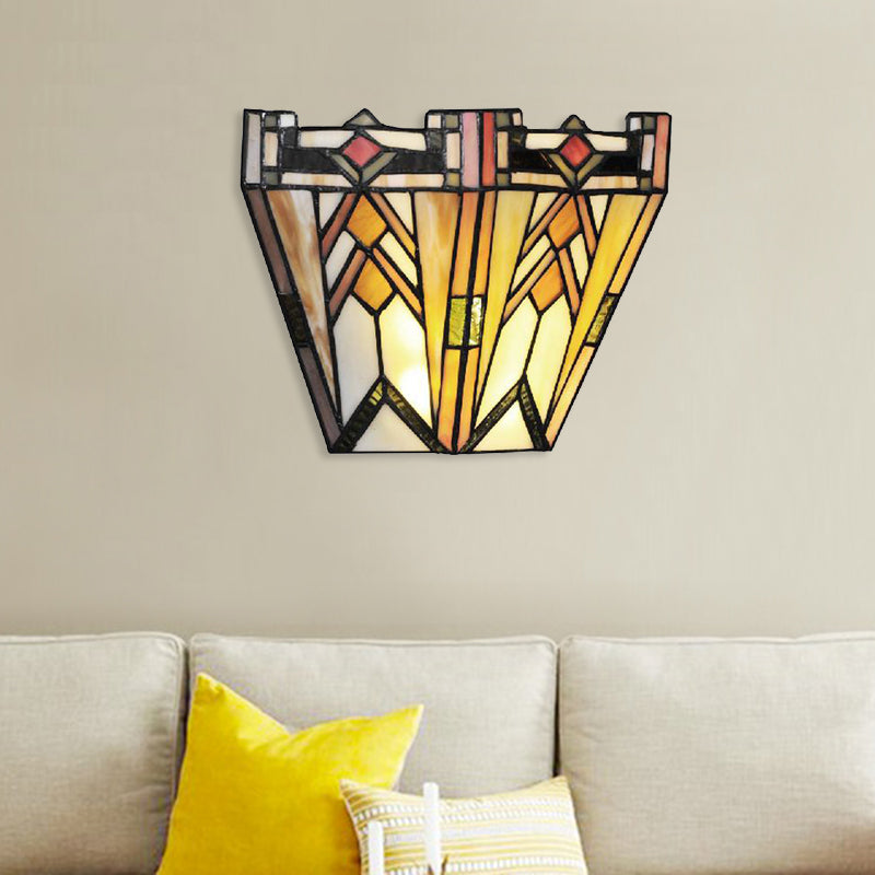 Lisslune | Craftsman Geometric Wall Lamp Stained Glass 1 Light Wall Sconce in Beige for Living Room