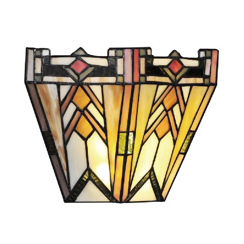 Lisslune | Craftsman Geometric Wall Lamp Stained Glass 1 Light Wall Sconce in Beige for Living Room