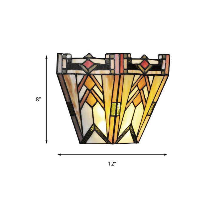 Lisslune | Craftsman Geometric Wall Lamp Stained Glass 1 Light Wall Sconce in Beige for Living Room