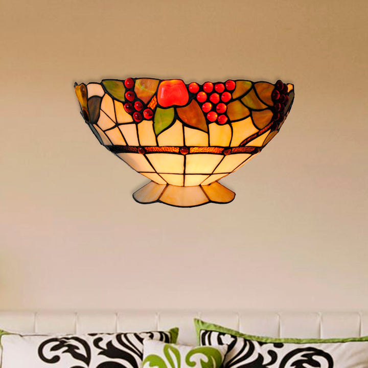 Lisslune | Art Deco Wall Lamp with Fruit Pattern Lodge Stained Glass 1 Lamp Wall Lamp Light