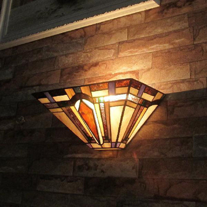 Lisslune | 1 Light Geometric Wall Lamp Craftsman Etched Glass Wall Lamp in Brown for Restaurant