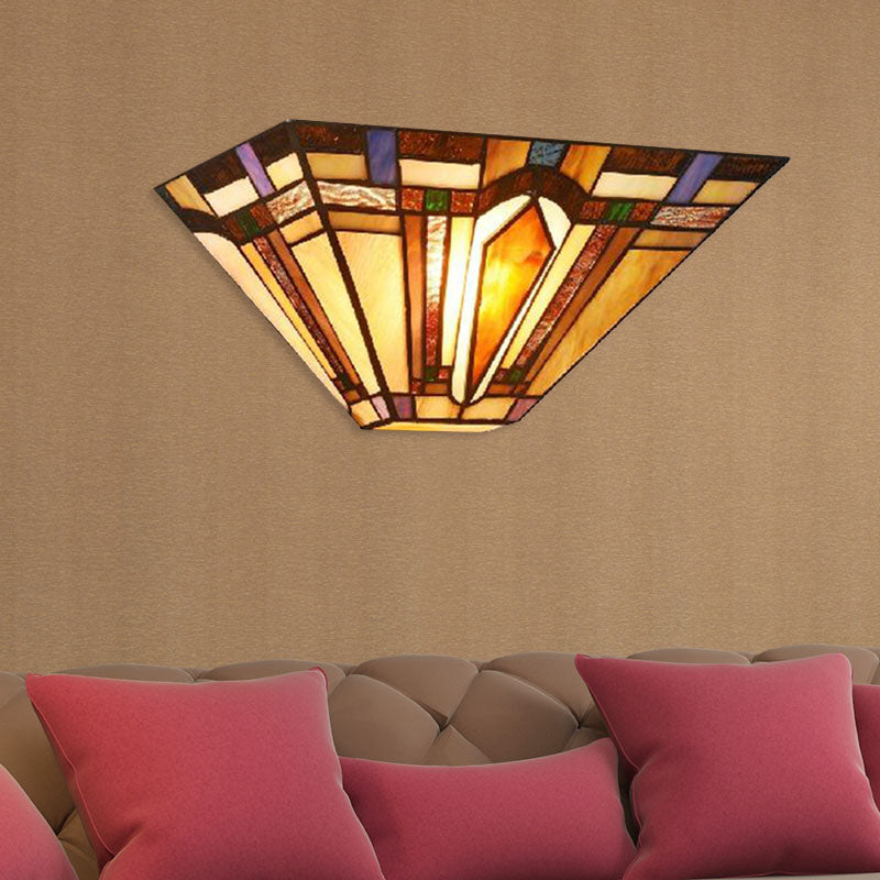Lisslune | 1 Light Geometric Wall Lamp Craftsman Etched Glass Wall Lamp in Brown for Restaurant