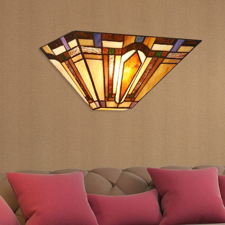 Lisslune | 1 Light Geometric Wall Lamp Craftsman Etched Glass Wall Lamp in Brown for Restaurant