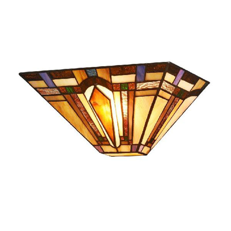 Lisslune | 1 Light Geometric Wall Lamp Craftsman Etched Glass Wall Lamp in Brown for Restaurant