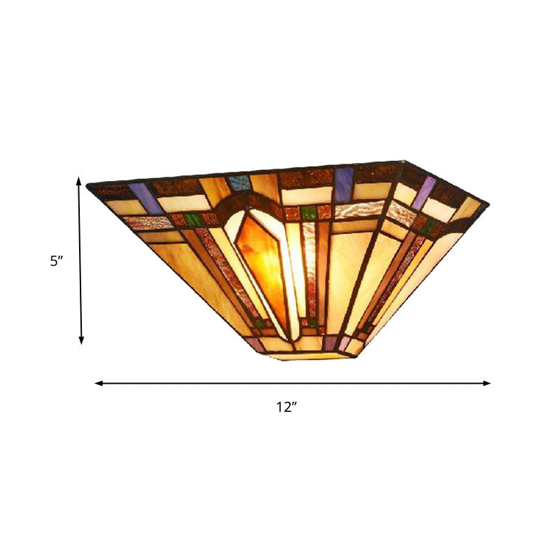Lisslune | 1 Light Geometric Wall Lamp Craftsman Etched Glass Wall Lamp in Brown for Restaurant
