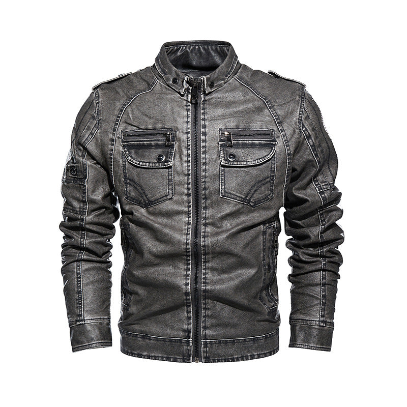 Men's Casual Leather Jacket with Numerous Pockets Lisslune