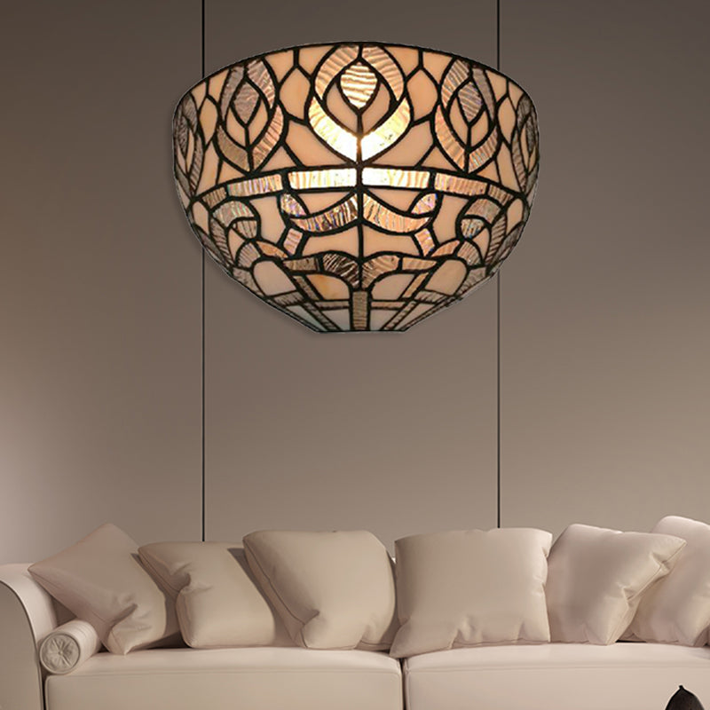 Lisslune | Mini Bowl Wall Lamp with Pavo Tiffany Style 1 Light Speckled Glass Wall Mounted Lamp