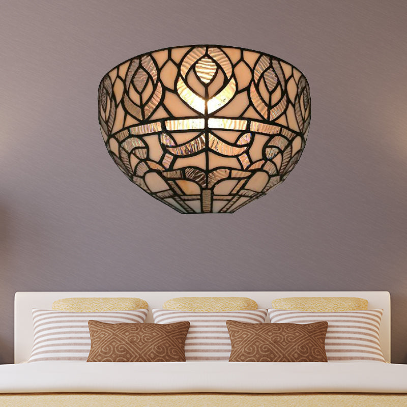 Lisslune | Mini Bowl Wall Lamp with Pavo Tiffany Style 1 Light Speckled Glass Wall Mounted Lamp