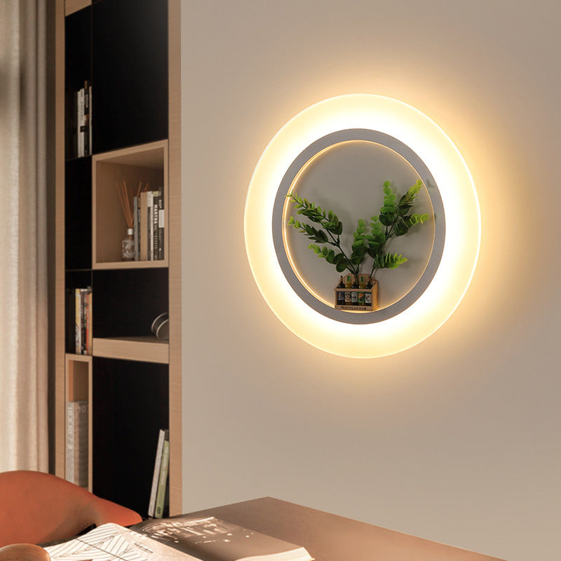 Skørter | Acrylic Ring Wall Lamp with Plants Dec - Contemporary Wall Lighting in White for Study Room