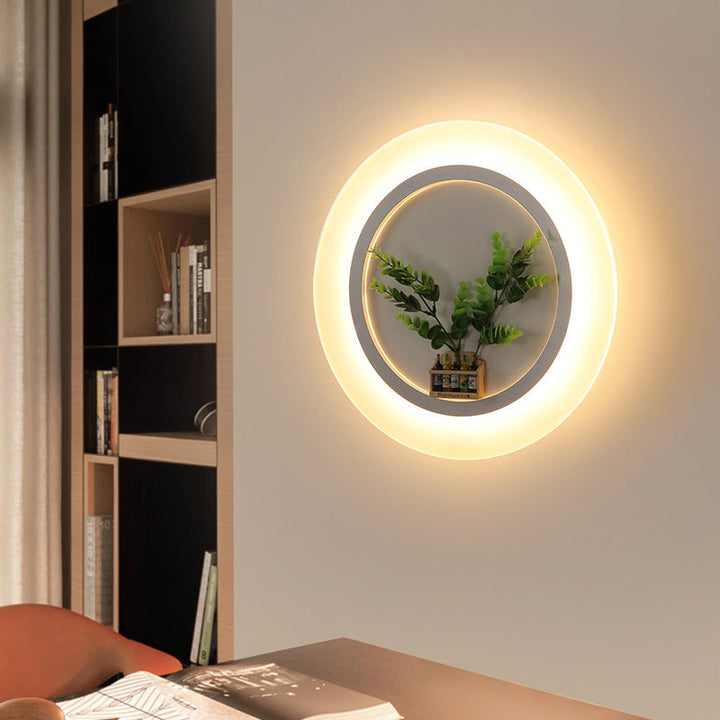 Skørter | Acrylic Ring Wall Lamp with Plants Dec - Contemporary Wall Lighting in White for Study Room