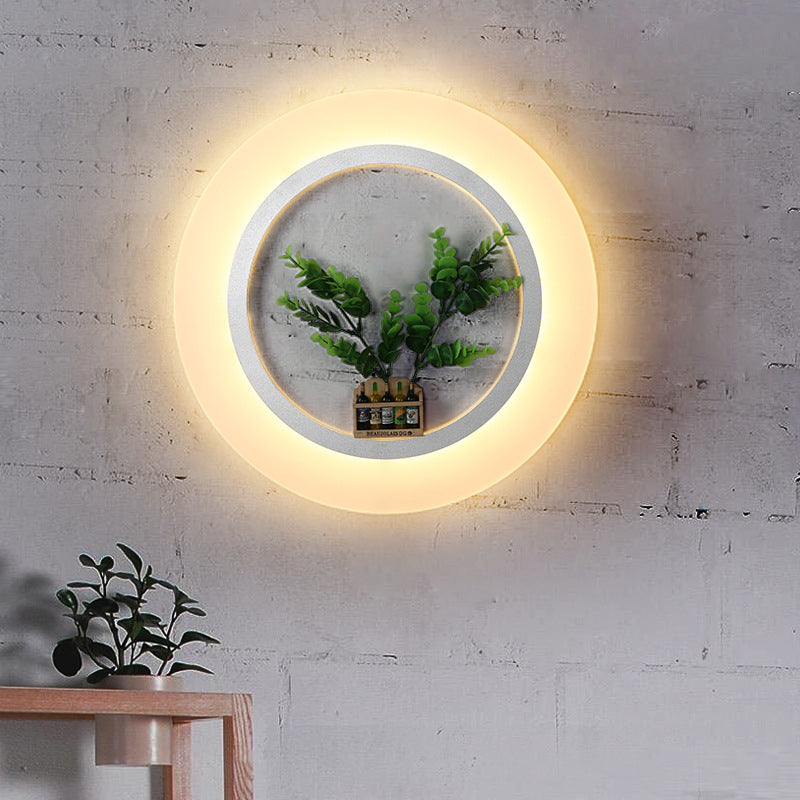 Skørter | Acrylic Ring Wall Lamp with Plants Dec - Contemporary Wall Lighting in White for Study Room