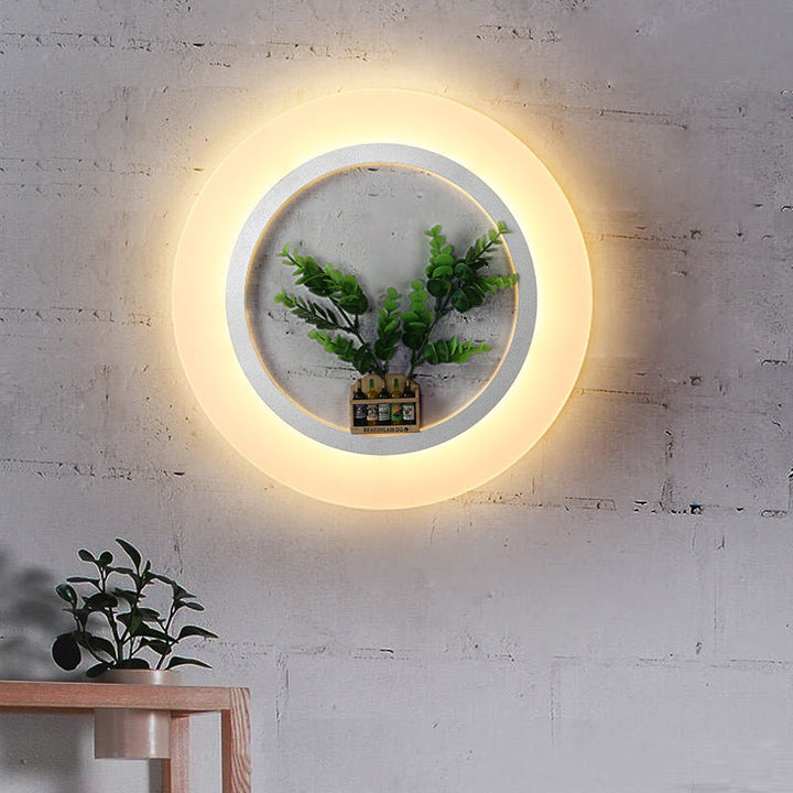 Skørter | Acrylic Ring Wall Lamp with Plants Dec - Contemporary Wall Lighting in White for Study Room