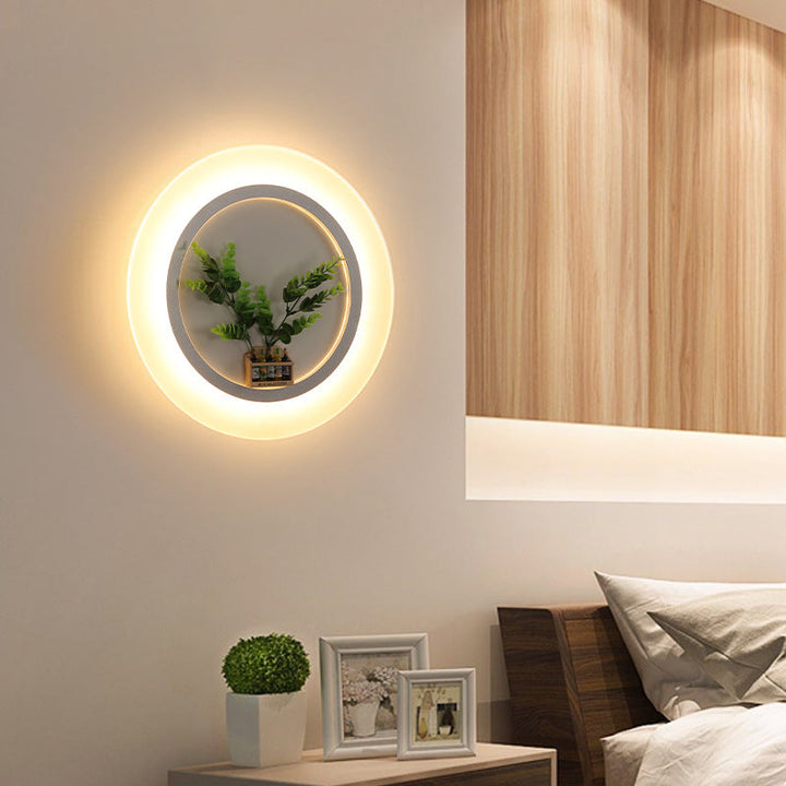 Skørter | Acrylic Ring Wall Lamp with Plants Dec - Contemporary Wall Lighting in White for Study Room