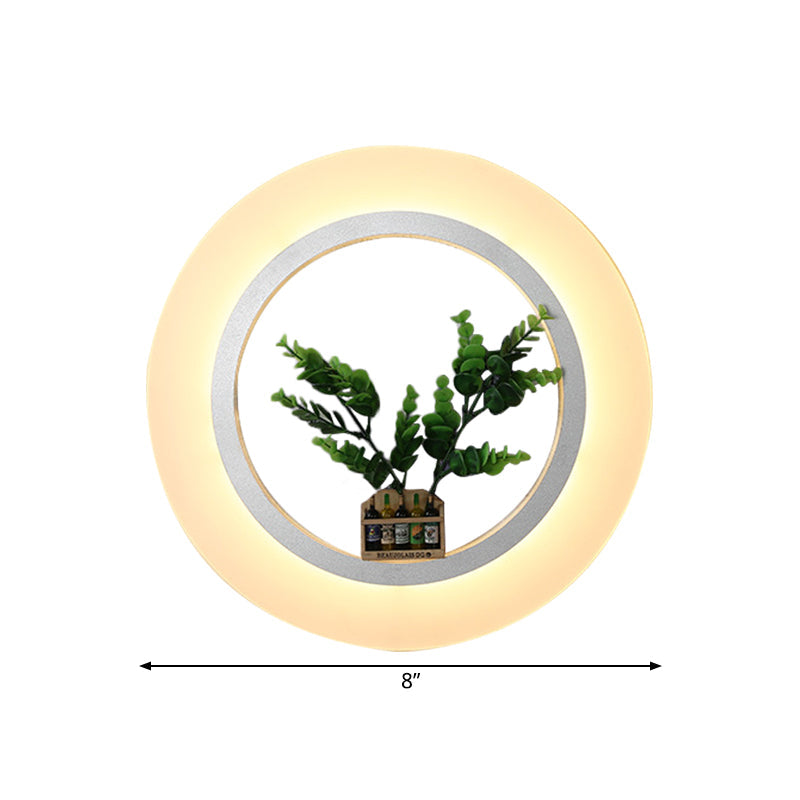 Skørter | Acrylic Ring Wall Lamp with Plants Dec - Contemporary Wall Lighting in White for Study Room