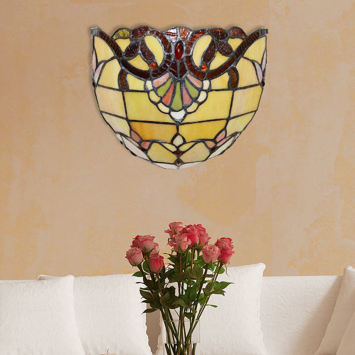 Lisslune | Victorian Wall Lamp Lighting with Bowl Shade Yellow Glass 1 Light Bedroom Wall Lamp