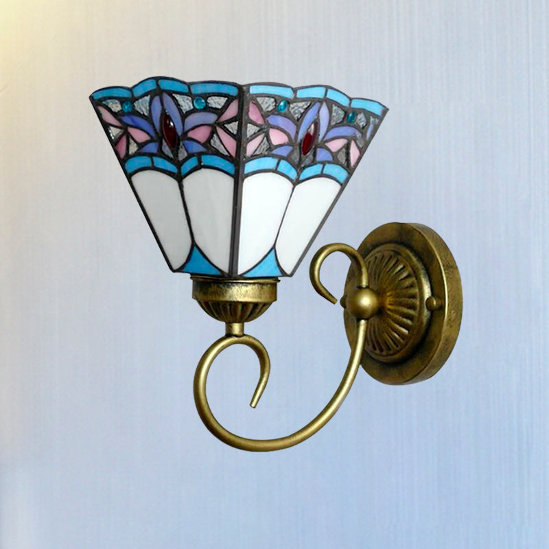 Skørter | 1 Head Wall Light Fixture Tiffany Cone Purple-Blue Glass Wall Lamp with Scroll Arm