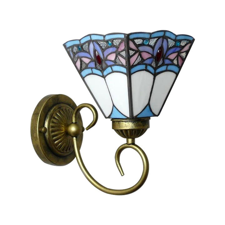 Skørter | 1 Head Wall Light Fixture Tiffany Cone Purple-Blue Glass Wall Lamp with Scroll Arm