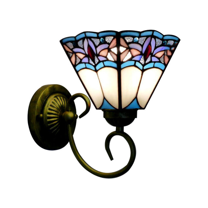 Skørter | 1 Head Wall Light Fixture Tiffany Cone Purple-Blue Glass Wall Lamp with Scroll Arm