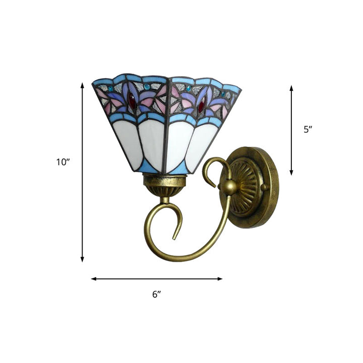 Skørter | 1 Head Wall Light Fixture Tiffany Cone Purple-Blue Glass Wall Lamp with Scroll Arm