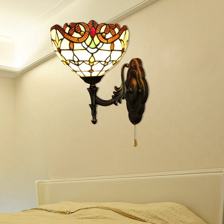 Lisslune | Exterior Lighting Lead Glass Bowl with Pull Switch 1 Light Victorian Wall Lamp Lighting for Bedroom