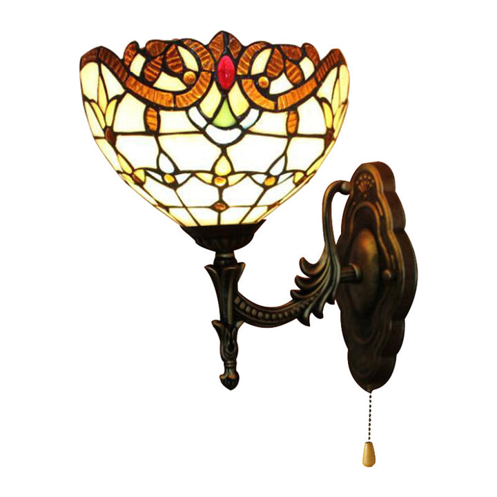 Lisslune | Exterior Lighting Lead Glass Bowl with Pull Switch 1 Light Victorian Wall Lamp Lighting for Bedroom