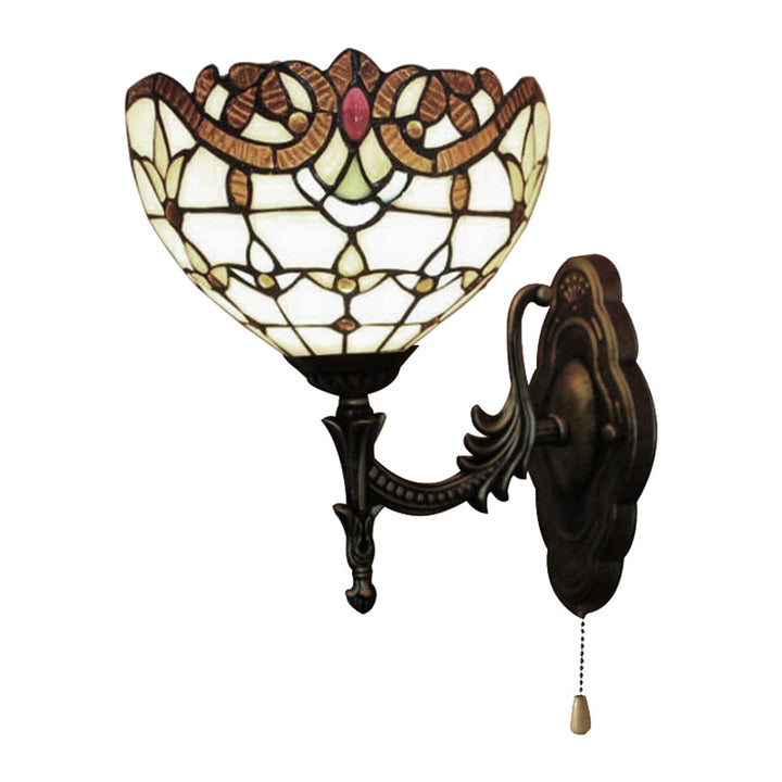 Lisslune | Exterior Lighting Lead Glass Bowl with Pull Switch 1 Light Victorian Wall Lamp Lighting for Bedroom
