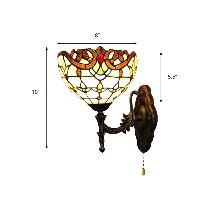 Lisslune | Exterior Lighting Lead Glass Bowl with Pull Switch 1 Light Victorian Wall Lamp Lighting for Bedroom