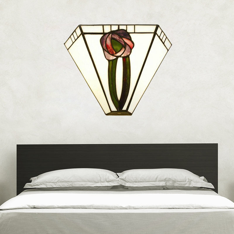 Skørter | Craftsman Geometric Wall Light Stained Glass 1 Head Wall Mount Light with Floral Decoration for Living Room