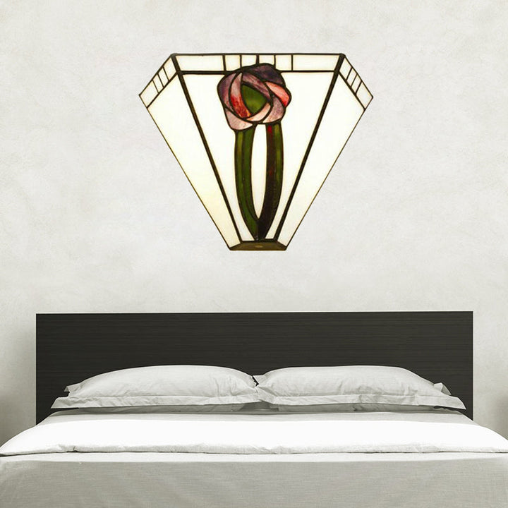 Skørter | Craftsman Geometric Wall Light Stained Glass 1 Head Wall Mount Light with Floral Decoration for Living Room