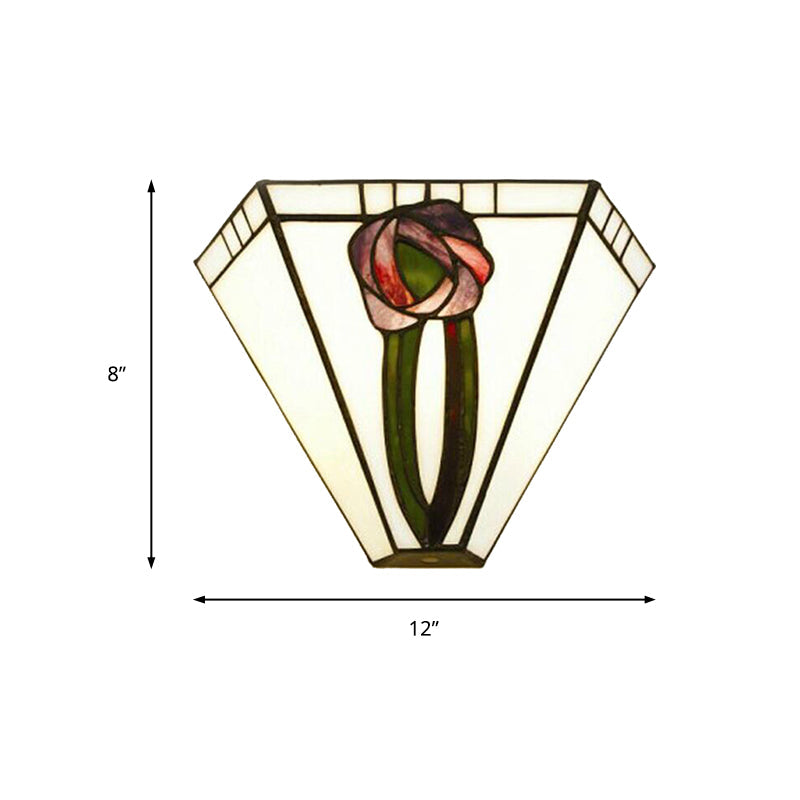 Skørter | Craftsman Geometric Wall Light Stained Glass 1 Head Wall Mount Light with Floral Decoration for Living Room