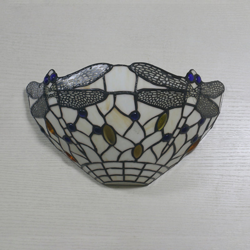 Lisslune | White Wall Lamp Country Style 1 Light Wall Lamp with Dragonfly Pattern for Bedroom