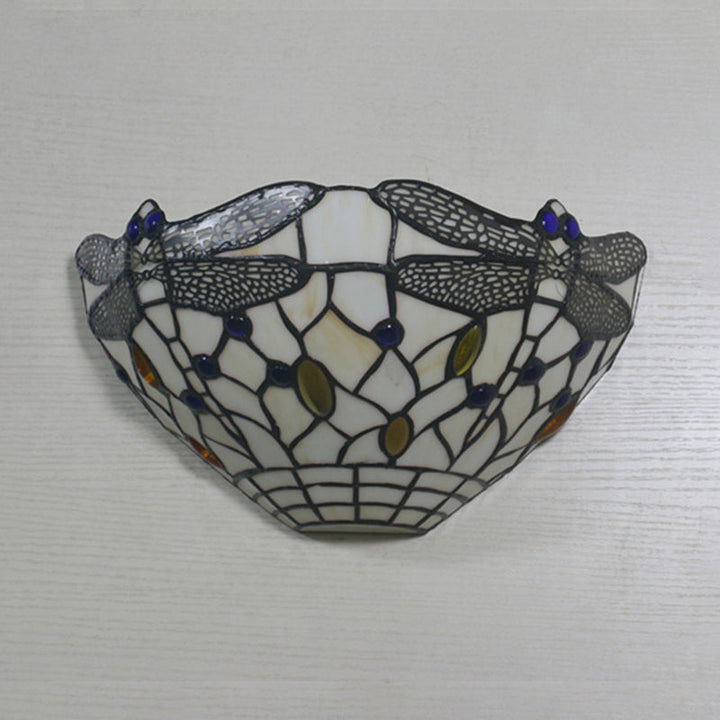 Lisslune | White Wall Lamp Country Style 1 Light Wall Lamp with Dragonfly Pattern for Bedroom