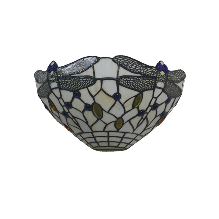 Lisslune | White Wall Lamp Country Style 1 Light Wall Lamp with Dragonfly Pattern for Bedroom