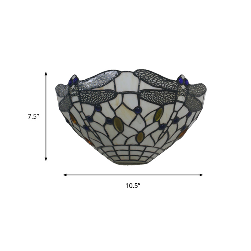 Lisslune | White Wall Lamp Country Style 1 Light Wall Lamp with Dragonfly Pattern for Bedroom