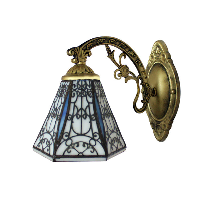 Lisslune | Rustic Geometric Wall Lamp with Fence Design White and Black Glass 1 Light Wall Mount Light