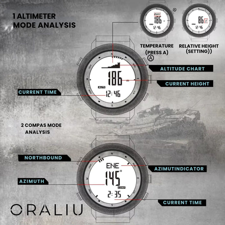 Lisslune | Outdoor Sports Watch – Waterproof 50M, Barometer, Altimeter & Compass