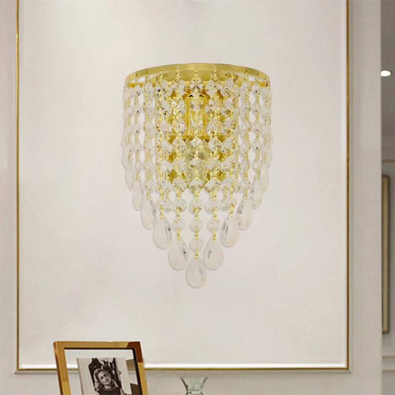 Lisslune | 10"/15" W Z tapered wall lamp Vintage Metal 1 Lamp Gold Sconces with Clear Crystal Draping