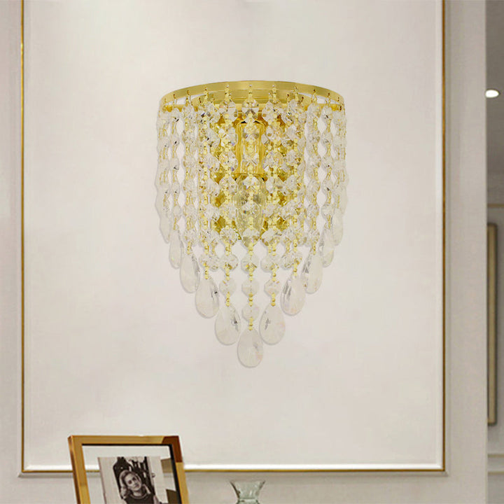 Lisslune | 10"/15" W Z tapered wall lamp Vintage Metal 1 Lamp Gold Sconces with Clear Crystal Draping